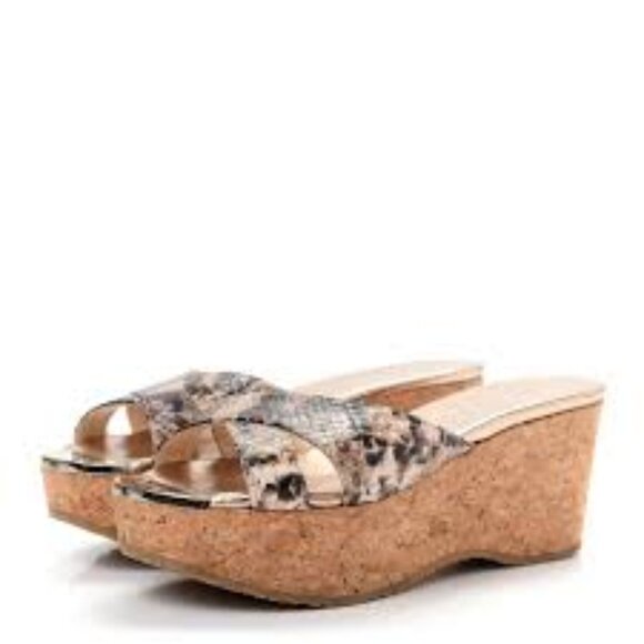 Jimmy Choo PRIMA Snakeskin Cork Wedge Platform Sandals - EU 40.5 / US 10 - Picture 5 of 9